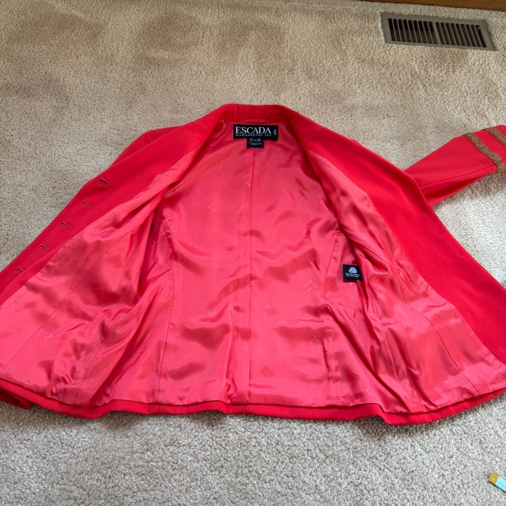 Escada Margaretha Ley Wool Vtg 80s 1980s Poppy Red Gold Nautical Blazer Jacket - Picture 14 of 14